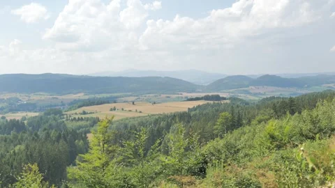 Rolling Forests and Golden Fields Near Lubawka Poland Late Summer Stock-Footage 345262369