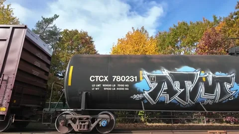 Rolling Freight Train Graffiti Art Stock Footage 344346023