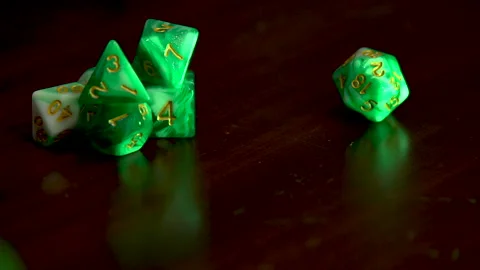 Rolling green 20 sided dice Stock Footage 201496416