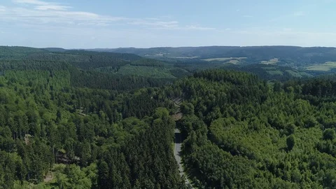 Rolling hills covered in trees in Germany drone aerial 4k Stock Footage 114152584