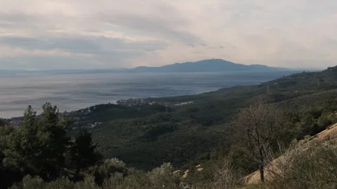 Rolling Hills Overlooking the Sea Stock Footage 282933400