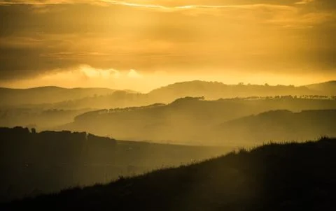 Rolling Hills At Sunset Stock-Fotos