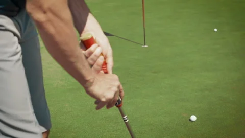 Rolling kick (putt) in golf on the green. Miss. Stock-Footage 155144585