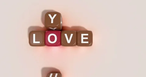 Rolling letter cubes forming words Love you with alpha mask Stock Footage 90764742