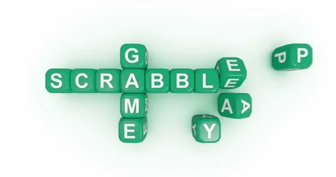 Rolling letter cubes forming words Scrabble, Game, Play with alpha mask Stock Footage 90916581