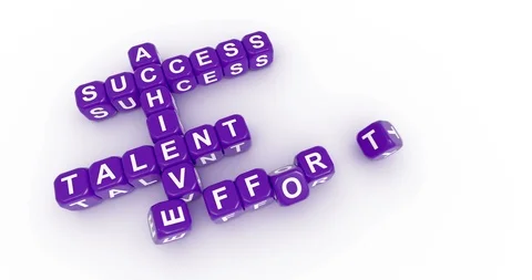 Rolling letter cubes forming words Success, Achieve, Talent with alpha mask Stock Footage 90916803