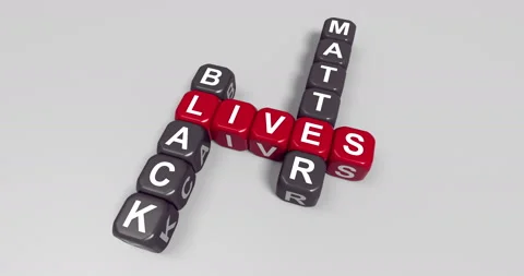 Rolling letter cubes forming words Black lives matter, 3D animation Stock Footage 131806059
