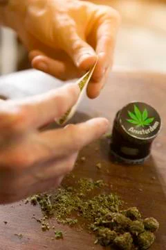 Rolling a marijuana cigarette Stock Photos