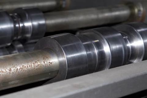 Rolling mill shafts for profiled sheet production 스톡 사진