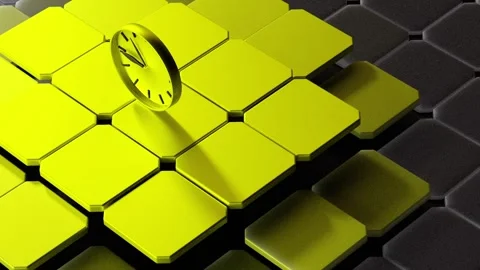Rolling Minimal Clock on Reactive Yellow Tile Grid Loop 스톡 동영상 324884200
