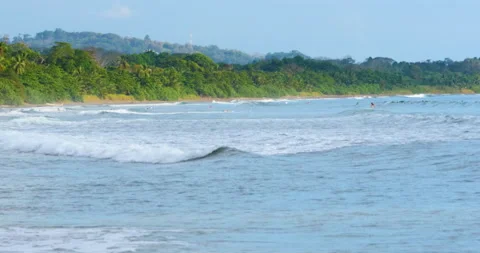 Rolling Ocean Waves On Tropical Ocean Along Side Lush Jungle Coastline Stock Footage 137898201