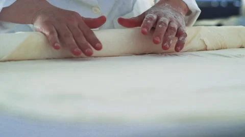 Rolling out dough in the bakery Stock Footage 153703413