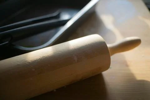 Rolling pin and baking pan Stock Photos