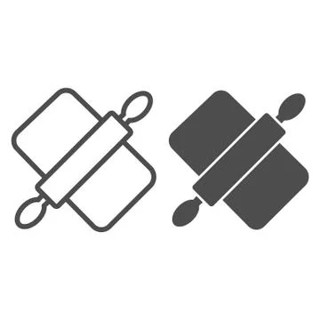 Rolling pin and board line and solid icon, Cooking concept, Dough making tools Stock Illustration