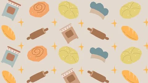 Rolling pin and bread elements background Illustrazione stock