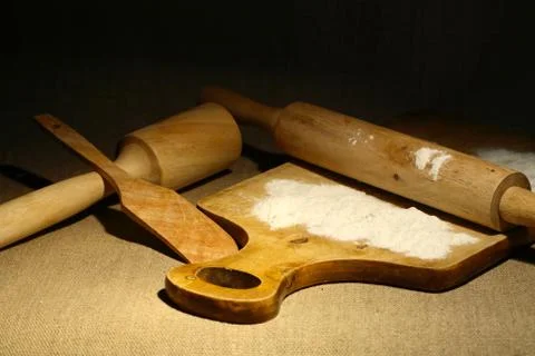Rolling pin and flour Stock Photos