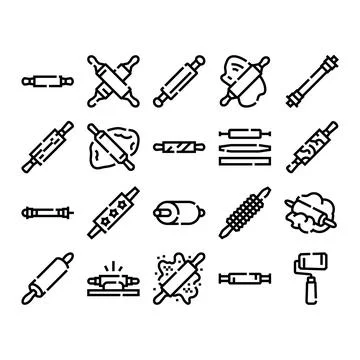 Rolling pin baking and cooking kitchen equipment icons Stock Illustration