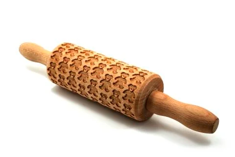 Rolling pin with bear pattern on white Stock Photos