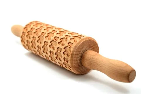 Rolling pin with bear pattern on white Stock Photos