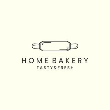 Rolling pin dough with linear style logo icon template design. restaurant, ba Stock Illustration