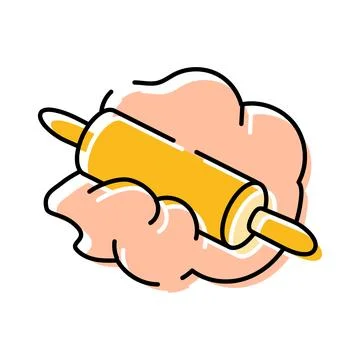 Rolling pin flattening dough for baking pastry recipe Stock Illustration