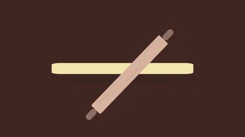 Rolling Pin Flattening Light Wheat Dough on Deep Brown Background Flat Icon.. Stock-Footage 346007213