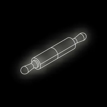 Rolling pin glowing on dark background, isometric projection of kitchen utens Stock Illustration