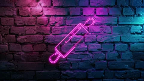Rolling pin Icon neon on brick wall background Stock Footage 276318966