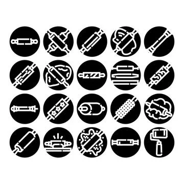 Rolling pin kitchen bakery equipment glyph icons Stock Illustration