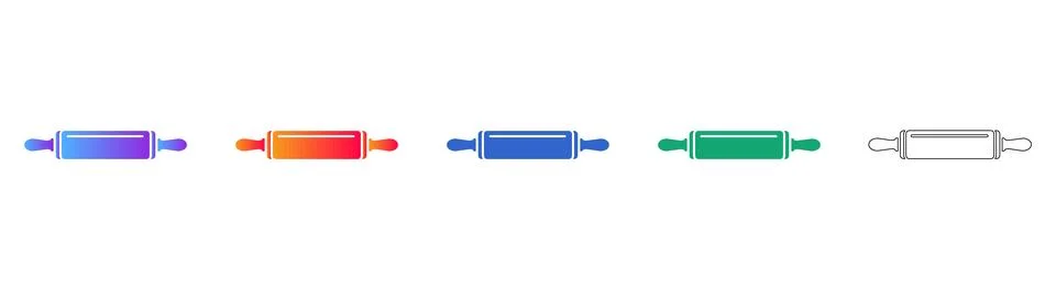 Rolling Pin Kitchen Tool Icon Set in Gradient and Outline Stock Illustration