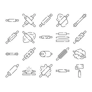 Rolling pin kitchen utensil for baking dough collection Stock Illustration