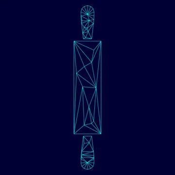 Rolling pin low poly triangulation triangulated polygonal electric cyan blue  Stock Illustration
