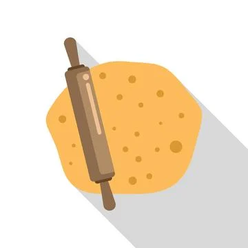Rolling pin lying on dough, baking tools and ingredients Stock Illustration