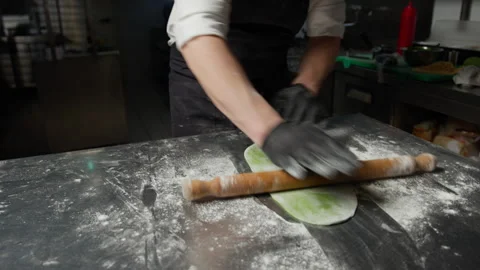 The Rolling Pin To Prepare Green Dough Stock Footage 279104469