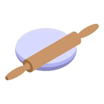 Rolling pin preparing dough for baking, isometric view Stock Illustration