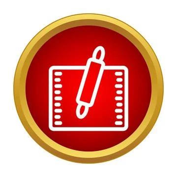 Rolling pin rolling dough on bakery film strip icon Stock Illustration