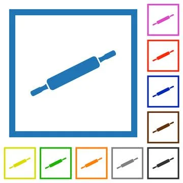 Rolling pin solid flat framed icons Stockillustratie