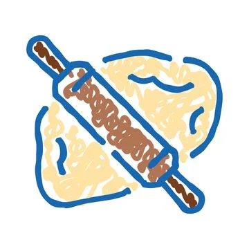 Rolling pin spreading dough for baking preparation Illustrazione stock