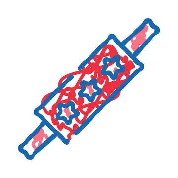 Rolling pin with star patterns and red dough Stock Illustration