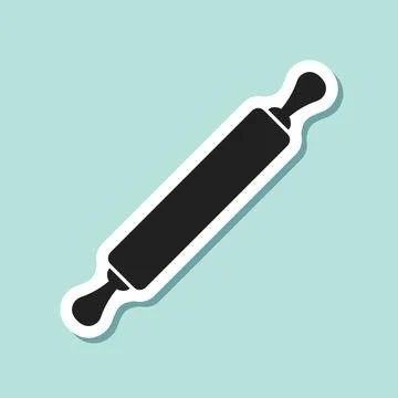 Rolling pin sticker icon in flat style. Cooking equipment vector illustrati.. Stock Illustration