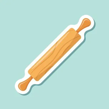 Rolling pin sticker icon in flat style. Cooking equipment vector illustrati.. Stock Illustration