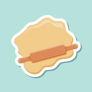 Rolling pin sticker icon in flat style. Cooking equipment vector illustrati.. Stock Illustration