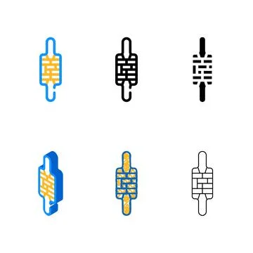 Rolling pin styleset patterned color icon vector Stock Illustration