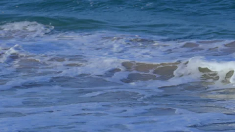 Rolling Powerful Wave Splash Wash Up Beautiful Sandy Beach Sea Water Slow Motion Stock Footage 133264886