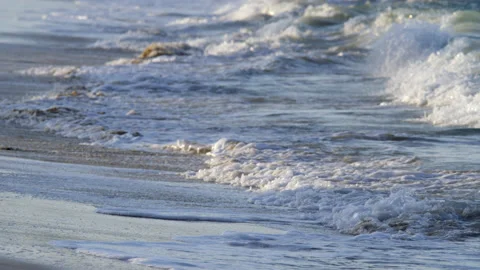 Rolling Powerful Wave Splash Wash Up Beautiful Sandy Beach Sea Water Slow Motion Stock Footage 133266315