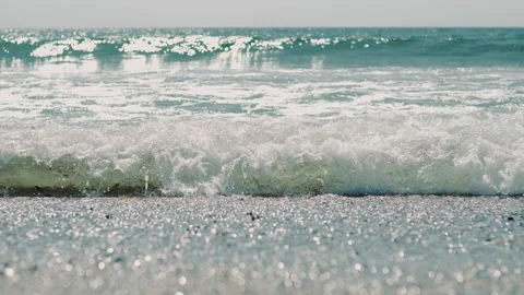 Rolling Powerful Wave Splash Wash Up Beautiful Stone Beach Sea Water Slow Motion Stock Footage 152371329
