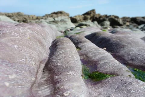 Rolling Red Cornwall Rocks by the Sea Foto stock