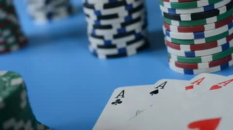 Rolling red dice on background of chips and cards. Stock Footage 22007525