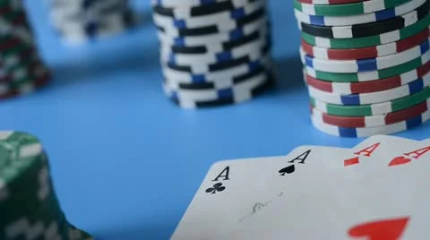 Rolling red dice on background of chips and cards. Stock Footage 22007549