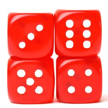 Rolling red dice isolated on white Stock Photos